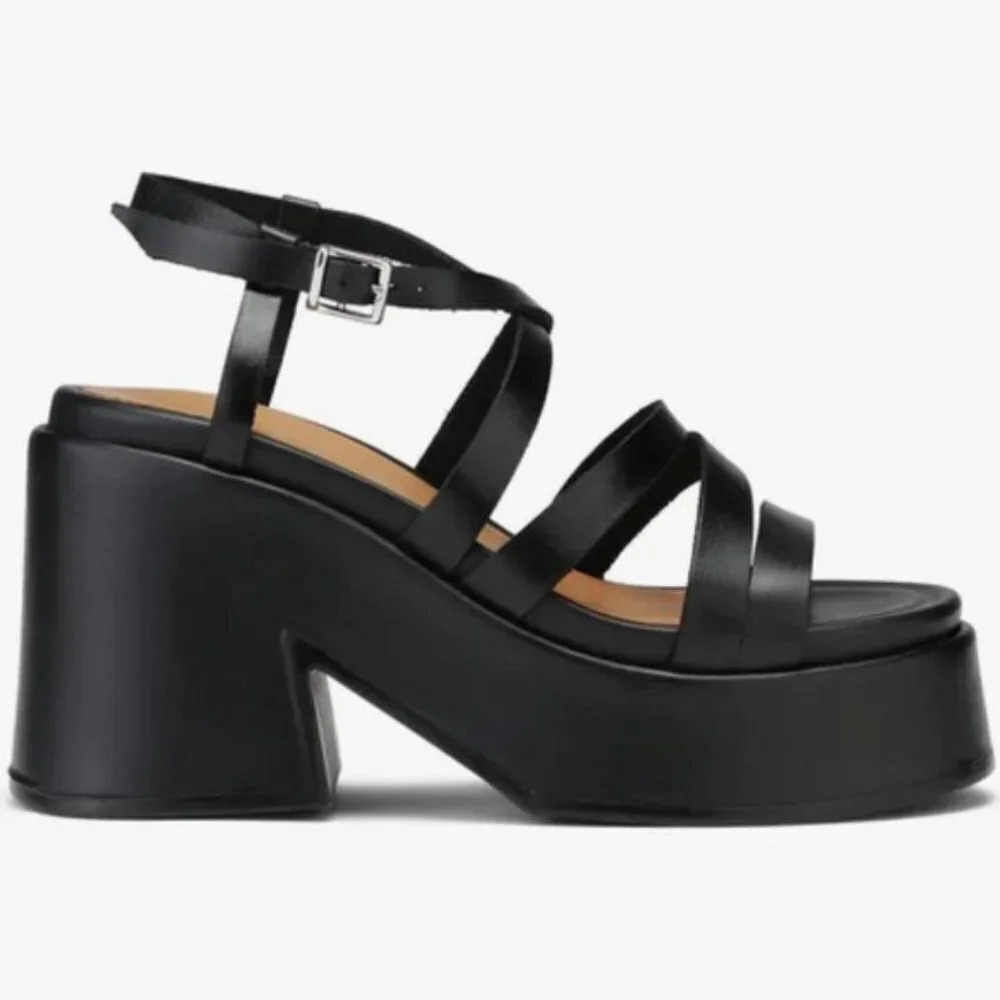 Ganni Women's Leather Platform Wedge Sandals   Sz: 11 - Picture 2 of 10
